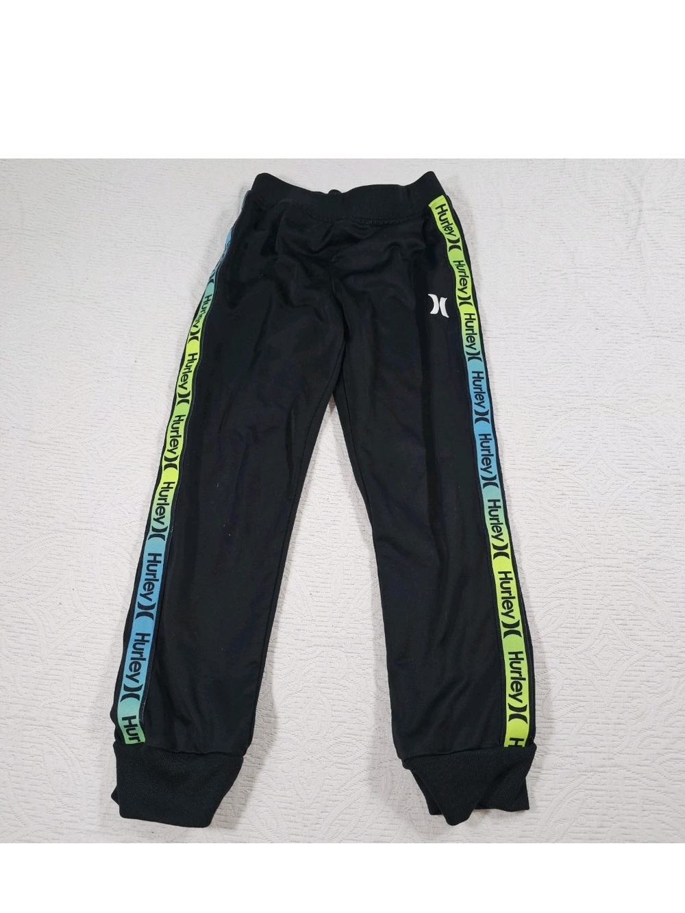 Hurley Boys Jogger Pants Black Neon Logo Side Stripe Size 7